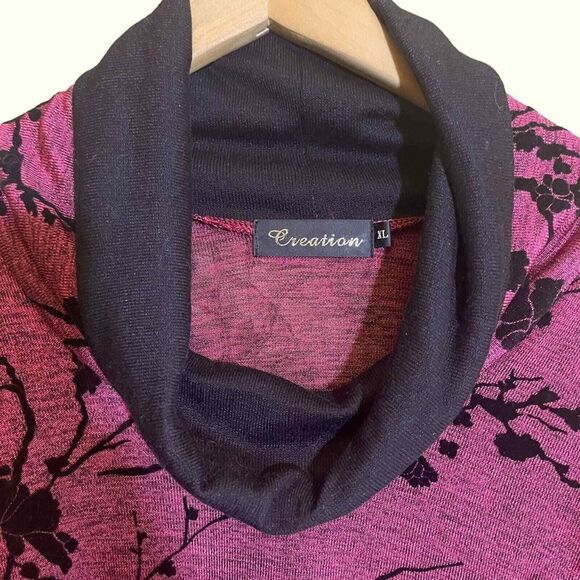 Creation Pull Over Cowl Neck Red and Black Velvet Tunic Top Size‎ XL - Picture 3 of 8